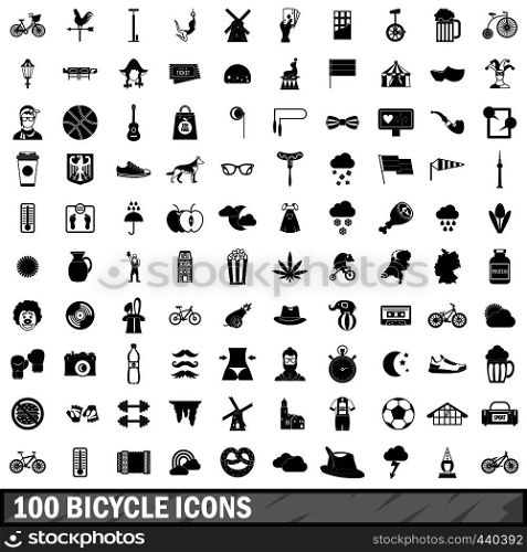 100 bicycle icons set in simple style for any design vector illustration. 100 bicycle icons set, simple style