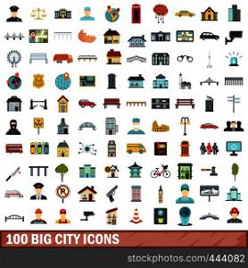 100 big city icons set in flat style for any design vector illustration. 100 big city icons set, flat style