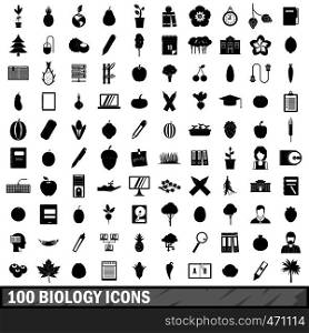 100 biology icons set in simple style for any design vector illustration. 100 biology icons set, simple style