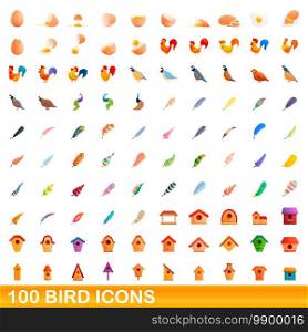 100 bird icons set. Cartoon illustration of 100 bird icons vector set isolated on white background. 100 bird icons set, cartoon style