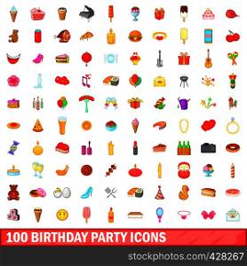 100 birthday party icons set in cartoon style for any design vector illustration. 100 birthday party icons set, cartoon style