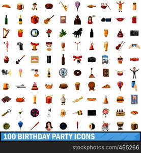 100 birthday party icons set in cartoon style for any design vector illustration. 100 birthday party icons set, cartoon style