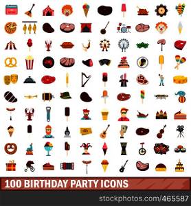 100 birthday party icons set in flat style for any design vector illustration. 100 birthday party icons set, flat style
