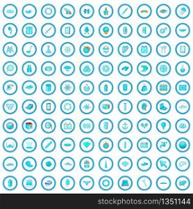 100 blue icons set in cartoon style for any design vector illustration. 100 blue icons set, cartoon style