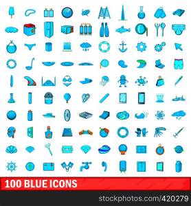 100 blue icons set in cartoon style for any design vector illustration. 100 blue icons set, cartoon style