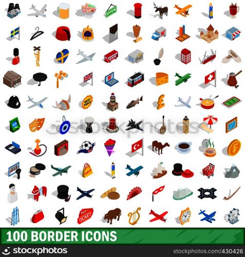 100 border icons set in isometric 3d style for any design vector illustration. 100 border icons set, isometric 3d style