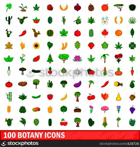 100 botany icons set in cartoon style for any design vector illustration. 100 botany icons set, cartoon style