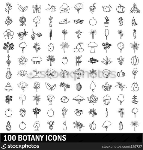 100 botany set in outline style for any design vector illustration. 100 botany icons set, outline style