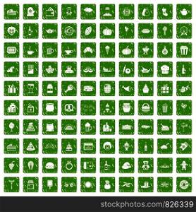 100 bounty icons set in grunge style green color isolated on white background vector illustration. 100 bounty icons set grunge green