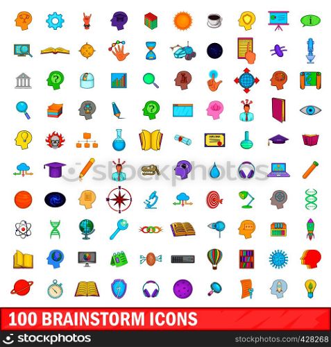 100 brainstorm icons set in cartoon style for any design vector illustration. 100 brainstorm icons set, cartoon style