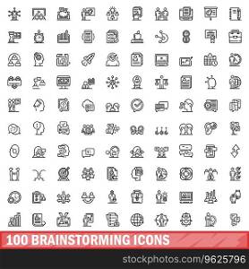 100 brainstorming icons set. Outline illustration of 100 brainstorming icons vector set isolated on white background. 100 brainstorming icons set, outline style