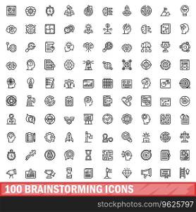 100 brainstorming icons set. Outline illustration of 100 brainstorming icons vector set isolated on white background. 100 brainstorming icons set, outline style