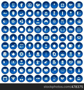 100 breakfast icons set in blue circle isolated on white vector illustration. 100 breakfast icons set blue