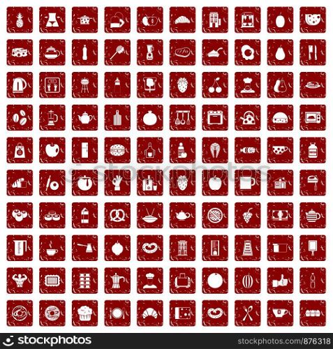 100 breakfast icons set in grunge style red color isolated on white background vector illustration. 100 breakfast icons set grunge red