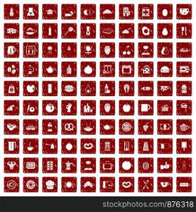 100 breakfast icons set in grunge style red color isolated on white background vector illustration. 100 breakfast icons set grunge red