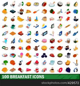 100 breakfast icons set in isometric 3d style for any design vector illustration. 100 breakfast icons set, isometric 3d style