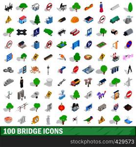 100 bridge icons set in isometric 3d style for any design vector illustration. 100 bridge icons set, isometric 3d style