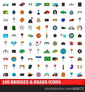 100 bridges and roads icons set in cartoon style for any design vector illustration. 100 bridges and roads icons set, cartoon style