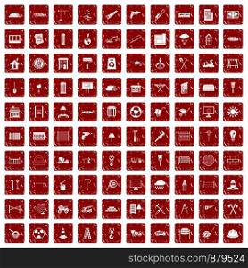 100 building materials icons set in grunge style red color isolated on white background vector illustration. 100 building materials icons set grunge red