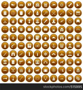 100 bullet icons set in gold circle isolated on white vector illustration. 100 bullet icons set gold