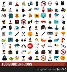 100 burden icons set in flat style for any design vector illustration. 100 burden icons set, flat style