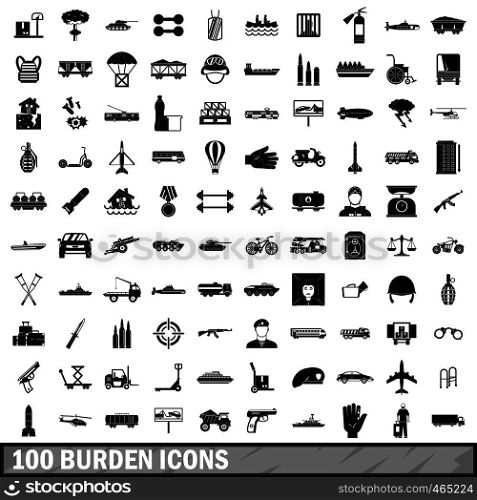 100 burden icons set in simple style for any design vector illustration. 100 burden icons set, simple style