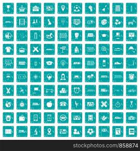 100 bus icons set in grunge style blue color isolated on white background vector illustration. 100 bus icons set grunge blue