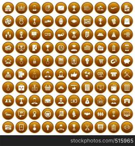 100 business career icons set in gold circle isolated on white vector illustration. 100 business career icons set gold