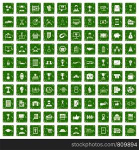 100 business career icons set in grunge style green color isolated on white background vector illustration. 100 business career icons set grunge green