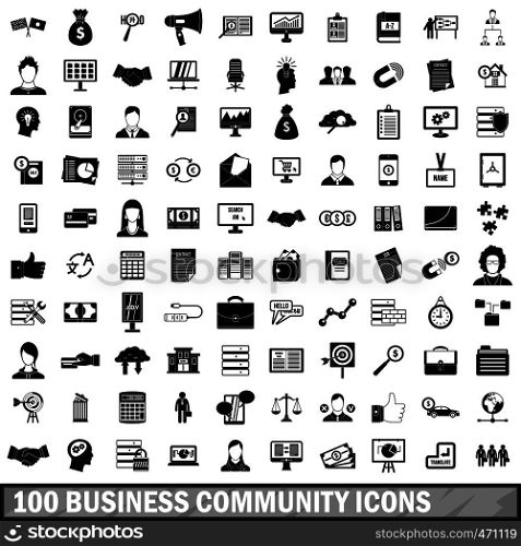 100 business community icons set in simple style for any design vector illustration. 100 business community icons set, simple style