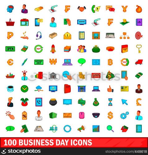 100 business day icons set in cartoon style for any design illustration. 100 business day icons set, cartoon style