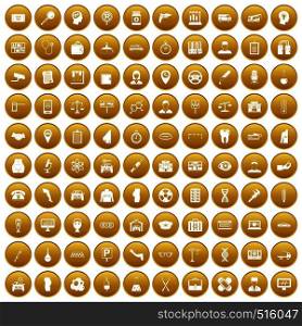 100 business day icons set in gold circle isolated on white vector illustration. 100 business day icons set gold
