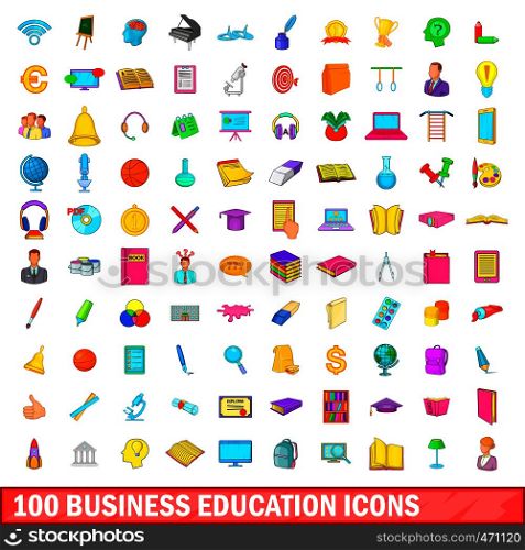 100 business education icons set in cartoon style for any design illustration. 100 business education icons set, cartoon style