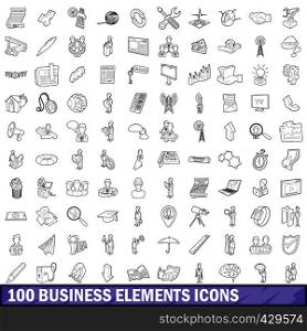 100 business elements icons set in outline style for any design vector illustration. 100 business elements icons set, outline style