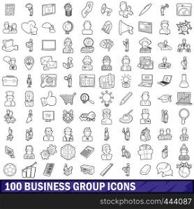 100 business group icons set in outline style for any design vector illustration. 100 business group icons set, outline style