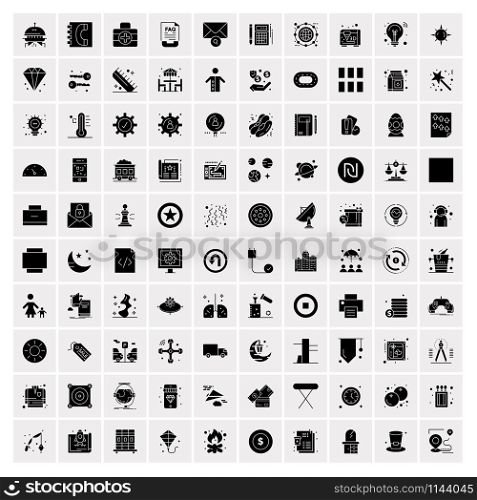 100 Business Icon Solid Glyph Vector Illustration