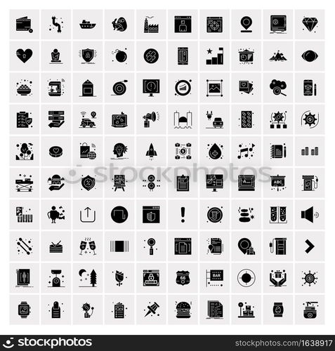 100 Business Icon Solid Glyph Vector Illustration