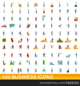 100 business icons set. Cartoon illustration of 100 business icons vector set isolated on white background. 100 business icons set, cartoon style