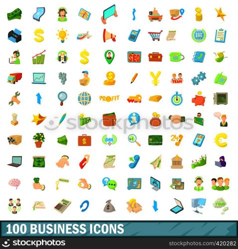 100 business icons set in cartoon style for any design vector illustration. 100 business icons set, cartoon style