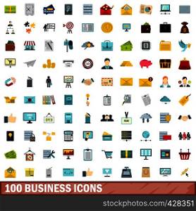 100 business icons set in flat style for any design vector illustration. 100 business icons set, flat style