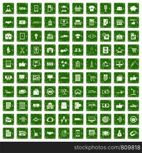 100 business icons set in grunge style green color isolated on white background vector illustration. 100 business icons set grunge green