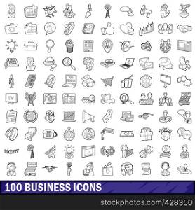 100 business icons set in outline style for any design vector illustration. 100 business icons set, outline style