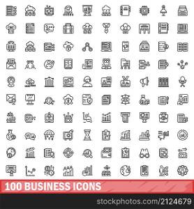 100 business icons set. Outline illustration of 100 business icons vector set isolated on white background. 100 business icons set, outline style