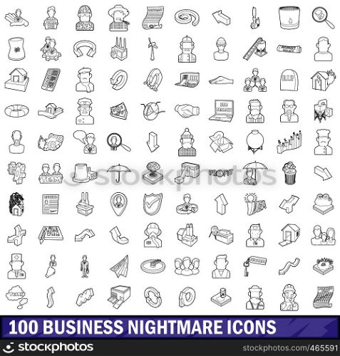 100 business nightmare icons set in outline style for any design vector illustration. 100 business nightmare icons set, outline style