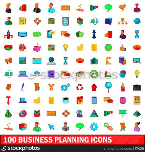 100 business planning icons set in cartoon style for any design vector illustration. 100 business planning icons set, cartoon style