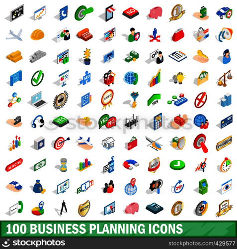 100 business planning icons set in isometric 3d style for any design vector illustration. 100 business planning icons set, isometric style