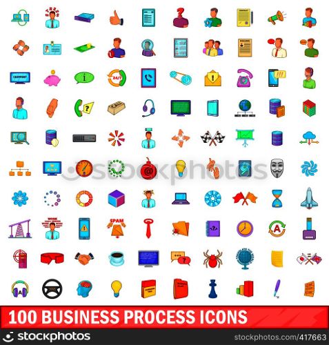 100 business process icons set in cartoon style for any design vector illustration. 100 business process icons set, cartoon style