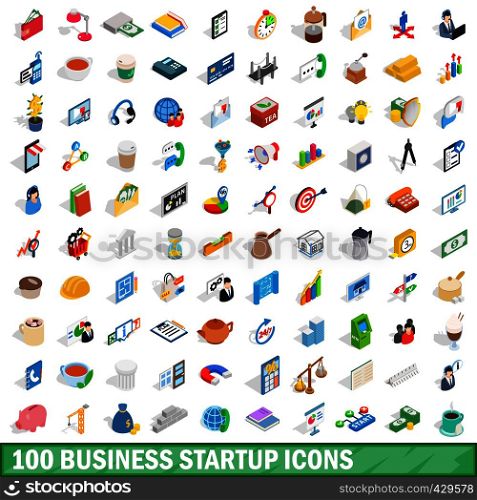 100 business startup icons set in isometric 3d style for any design vector illustration. 100 business startup icons set, isometric 3d style