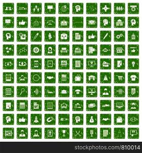 100 business strategy icons set in grunge style green color isolated on white background vector illustration. 100 business strategy icons set grunge green