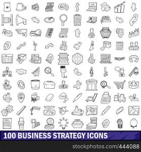 100 business strategy icons set in outline style for any design vector illustration. 100 business strategy icons set, outline style